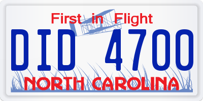 NC license plate DID4700