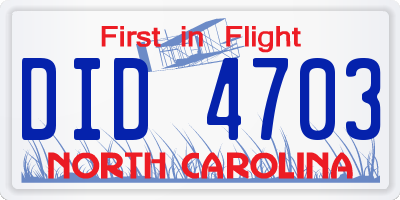 NC license plate DID4703
