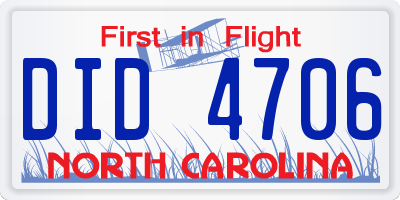 NC license plate DID4706