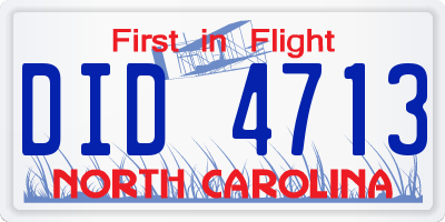 NC license plate DID4713