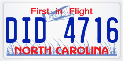 NC license plate DID4716