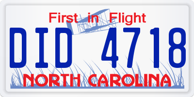 NC license plate DID4718