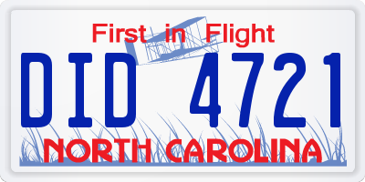 NC license plate DID4721