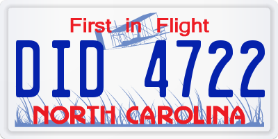 NC license plate DID4722