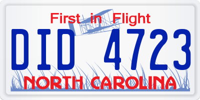 NC license plate DID4723