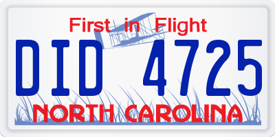 NC license plate DID4725