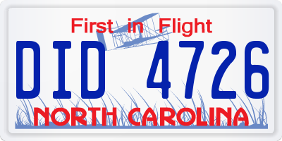 NC license plate DID4726