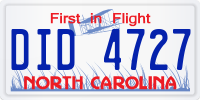 NC license plate DID4727