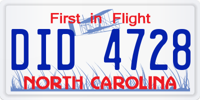 NC license plate DID4728