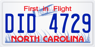 NC license plate DID4729