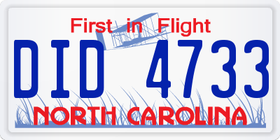 NC license plate DID4733