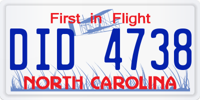 NC license plate DID4738