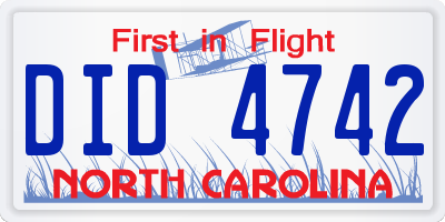 NC license plate DID4742