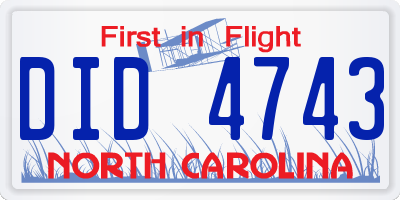 NC license plate DID4743