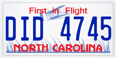NC license plate DID4745