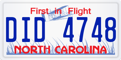 NC license plate DID4748