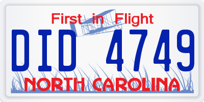 NC license plate DID4749