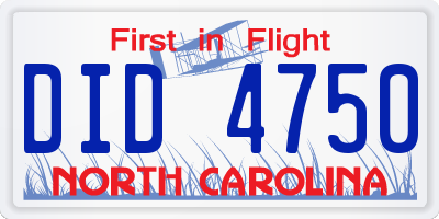 NC license plate DID4750
