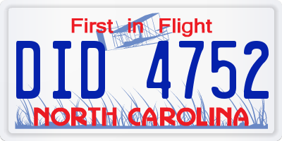 NC license plate DID4752