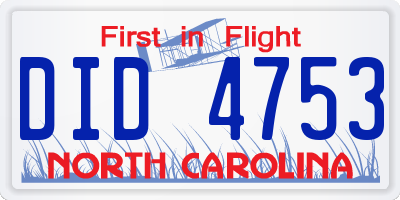 NC license plate DID4753