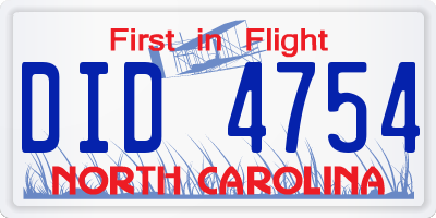 NC license plate DID4754