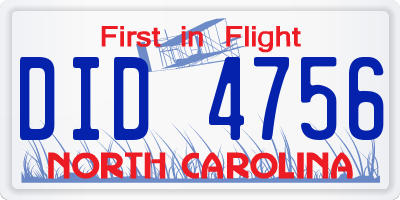 NC license plate DID4756