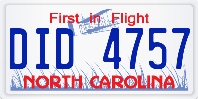 NC license plate DID4757