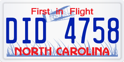 NC license plate DID4758
