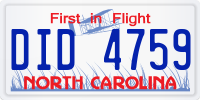 NC license plate DID4759