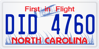 NC license plate DID4760