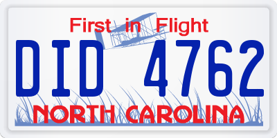 NC license plate DID4762