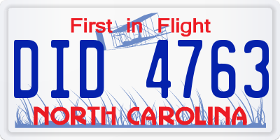 NC license plate DID4763