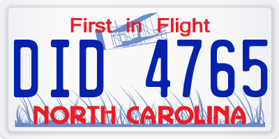 NC license plate DID4765