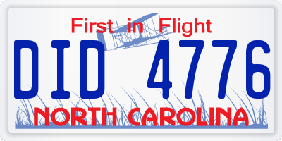 NC license plate DID4776