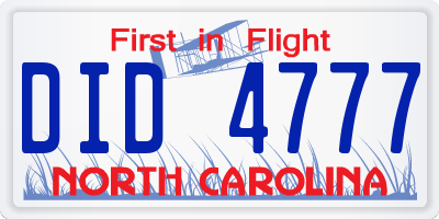 NC license plate DID4777