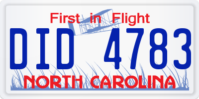 NC license plate DID4783