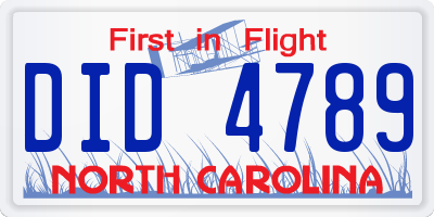 NC license plate DID4789