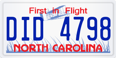 NC license plate DID4798