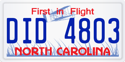 NC license plate DID4803