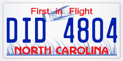 NC license plate DID4804