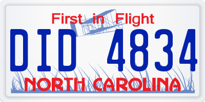 NC license plate DID4834