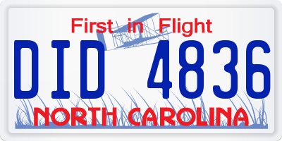 NC license plate DID4836