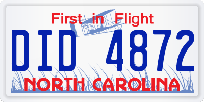 NC license plate DID4872