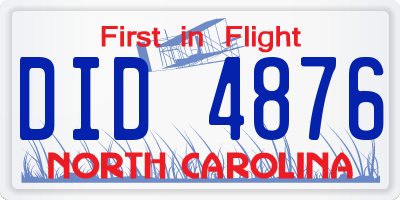 NC license plate DID4876