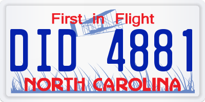 NC license plate DID4881