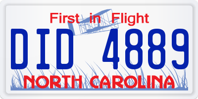 NC license plate DID4889