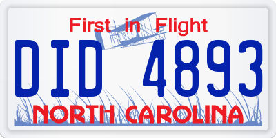 NC license plate DID4893