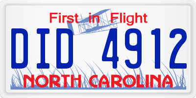 NC license plate DID4912