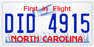 NC license plate DID4915
