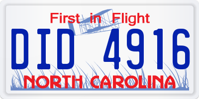 NC license plate DID4916